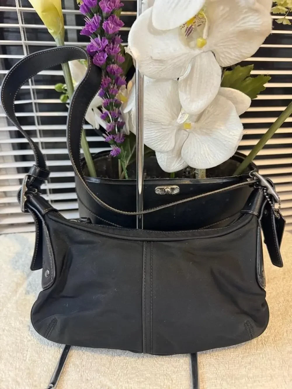 COACH 6671 Hobo Shoulder Bag Pochette Nylon/leather purse (u220